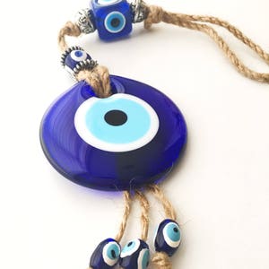 Evil eye home decor, evil eye wall hanging, turkish evil eye bead, blue glass evil eye beads, large evil eye wall hanging, macrame decor image 3