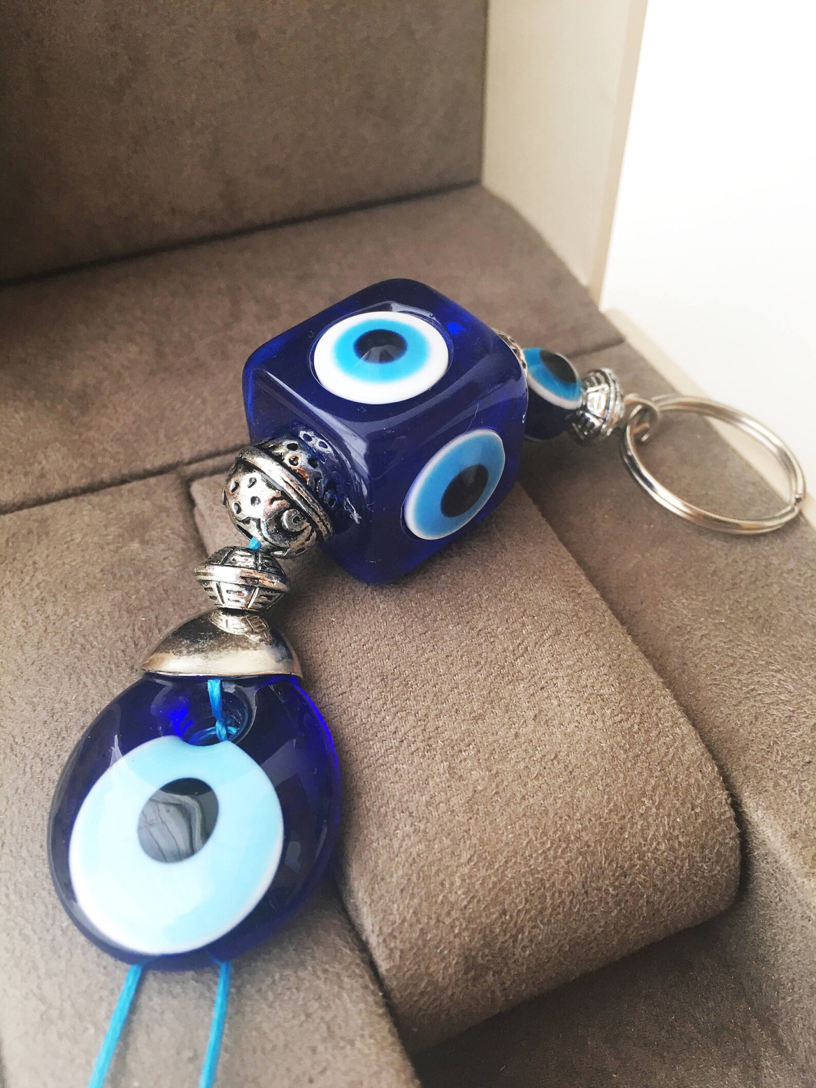 Evil Eye Key Chain Square Evil Eye Beads Evil Eye Key Ring Etsy