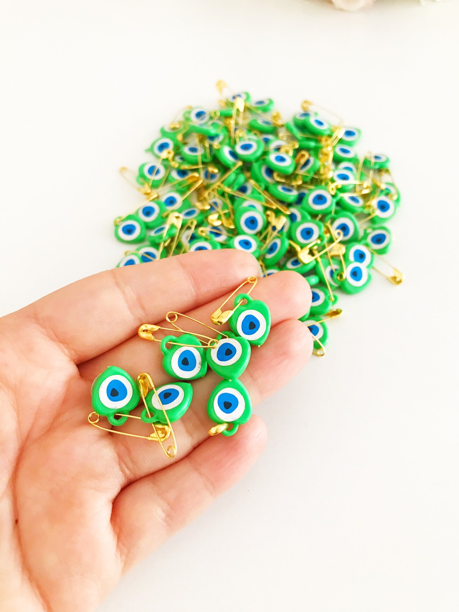 Gold Evil Eye Safety Pin Green Evil Eye Pin Plastic Bead Etsy