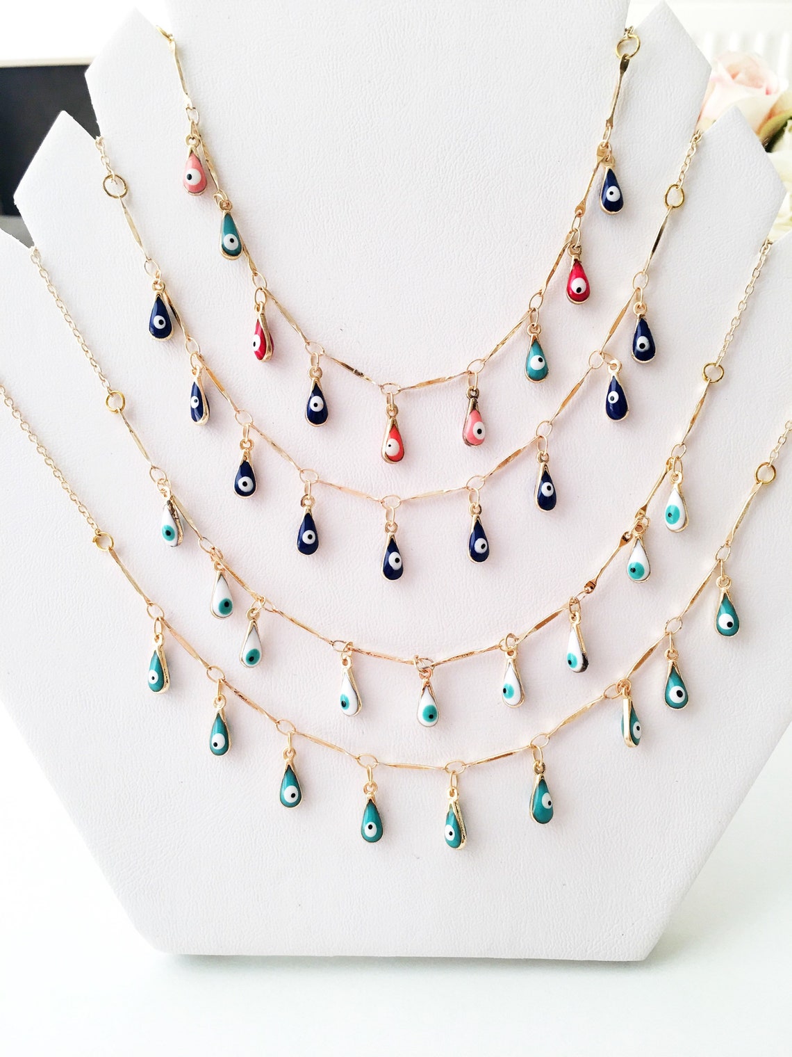 Evil Eye Drop Necklace Teardrop Necklace Evil Eye Bead Etsy