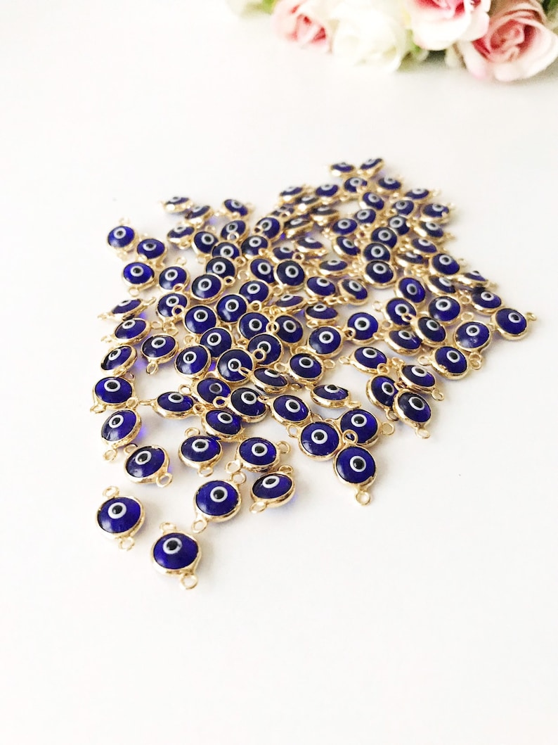 Mini Glass Evil Eye Beads, Blue Evil Eye Charm, Connectors for Unique Jewelry Making, Glass Beads for Bracelets and Necklaces, Good Luck bild 10