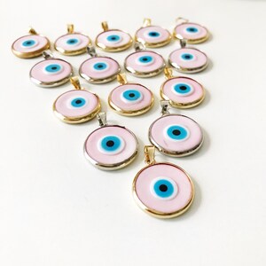 Evil eye bead, pink evil eye bead, murano bead, glass evil eye bead, pink evil eye pendant, gold silver charm, evil eye necklace charm image 5