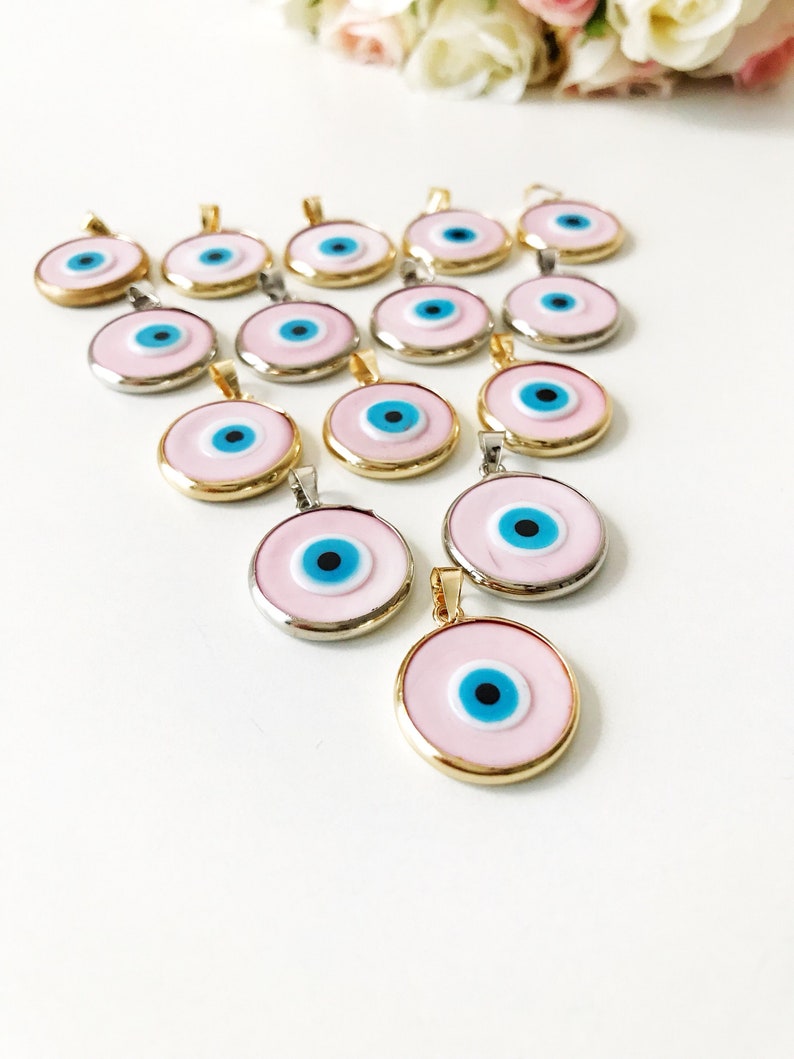 Evil eye bead, pink evil eye bead, murano bead, glass evil eye bead, pink evil eye pendant, gold silver charm, evil eye necklace charm image 5
