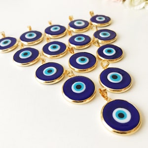 Blue evil eye bead, bulk, murano glass beads, evil eye pendant, evil eye charm, gold evil eye charm, 24K gold frame, malocchio, gold pendant image 2