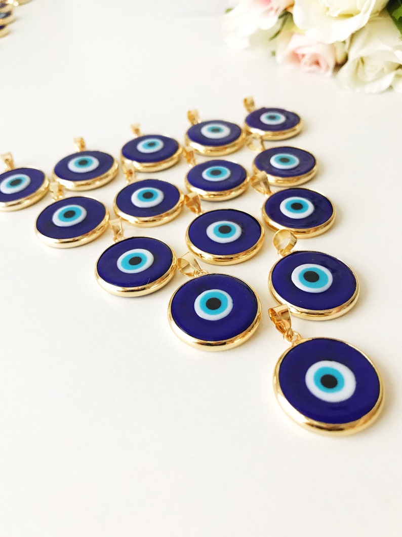 Blue evil eye bead, bulk, murano glass beads, evil eye pendant, evil eye charm, gold evil eye charm, 24K gold frame, malocchio, gold pendant image 2