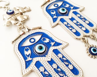 Evil eye wall hanging, hamsa mosaic wall hanging, hamsa wall decor, large evil eye beads, evil eye charm wall decor, evil eye decor