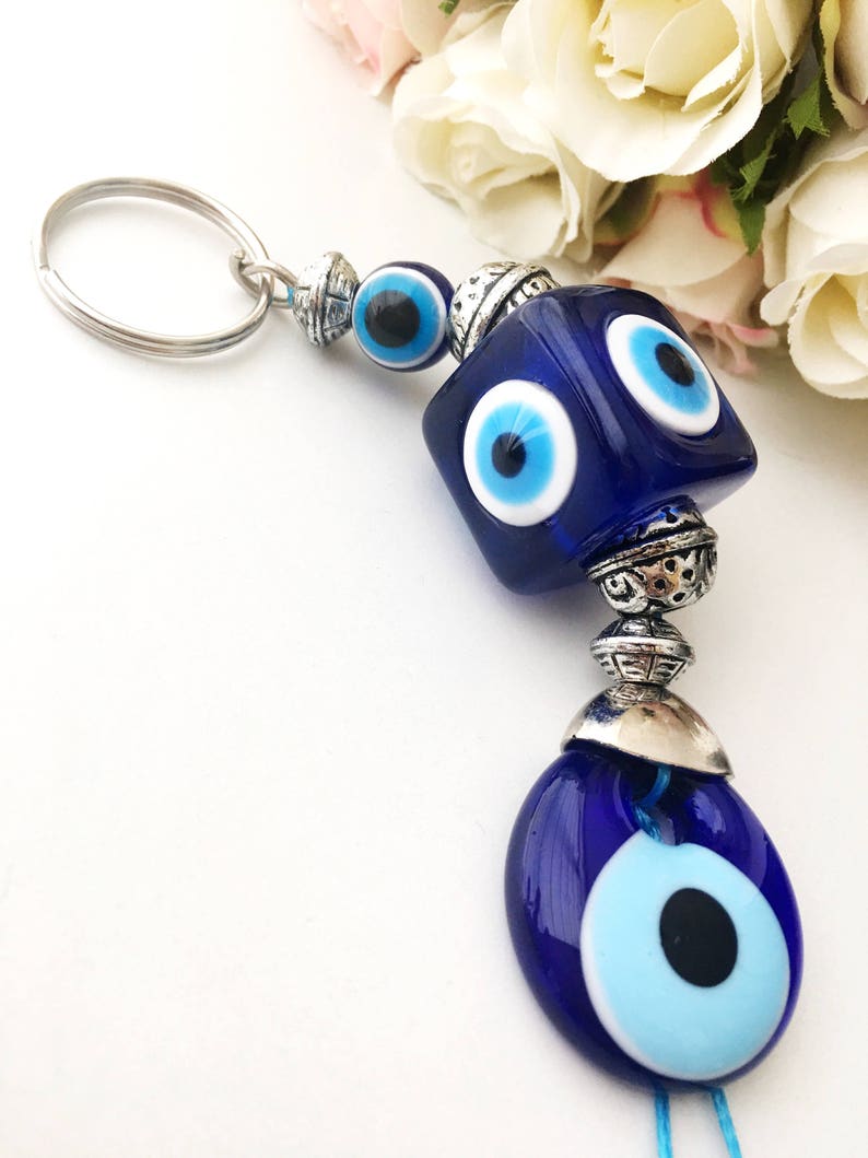 Evil Eye Key Chain Square Evil Eye Beads Evil Eye Key Ring Etsy