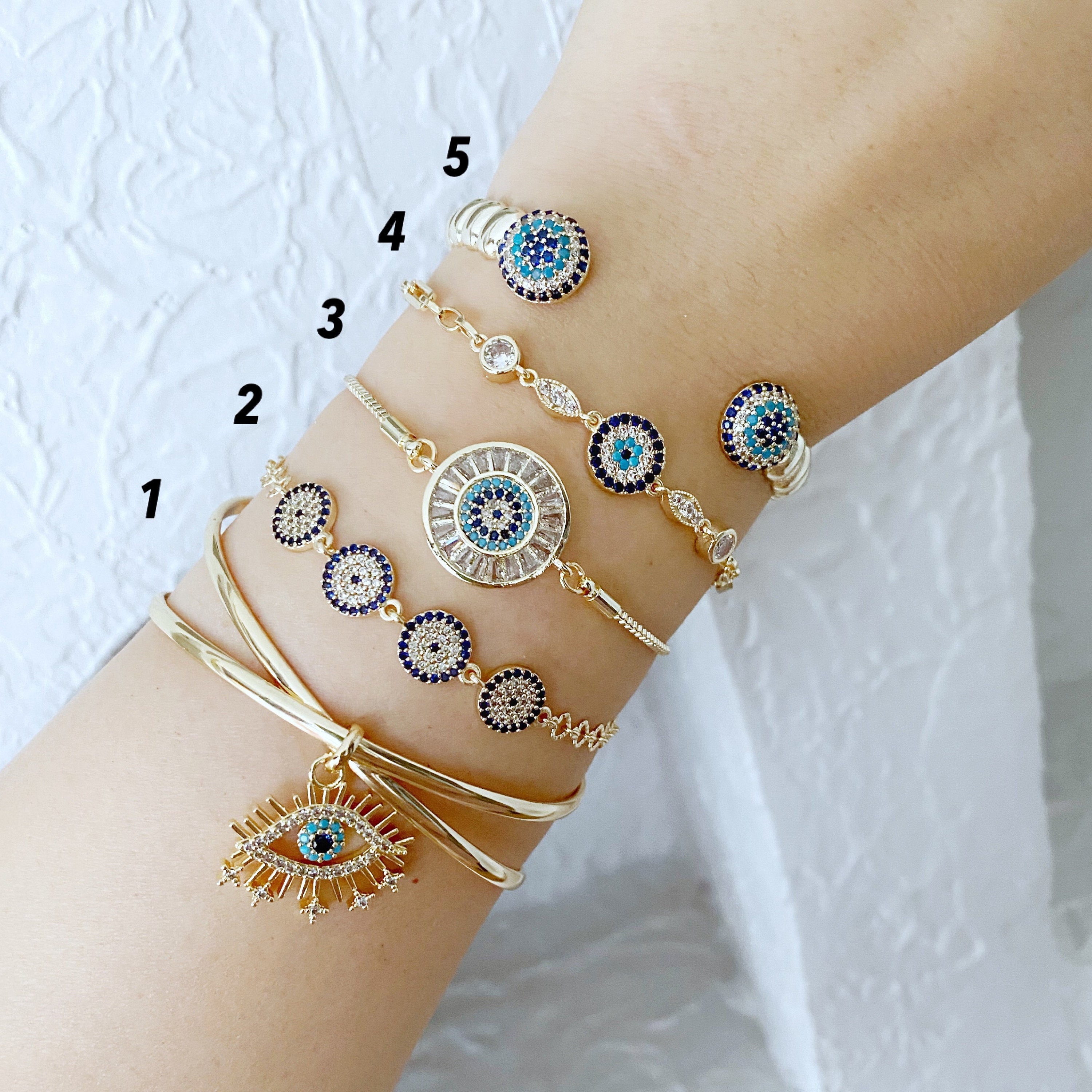 Evil Eye Crystal Bracelet Women Sparkling Jewelry Adjustable Zircon Gold Silver 