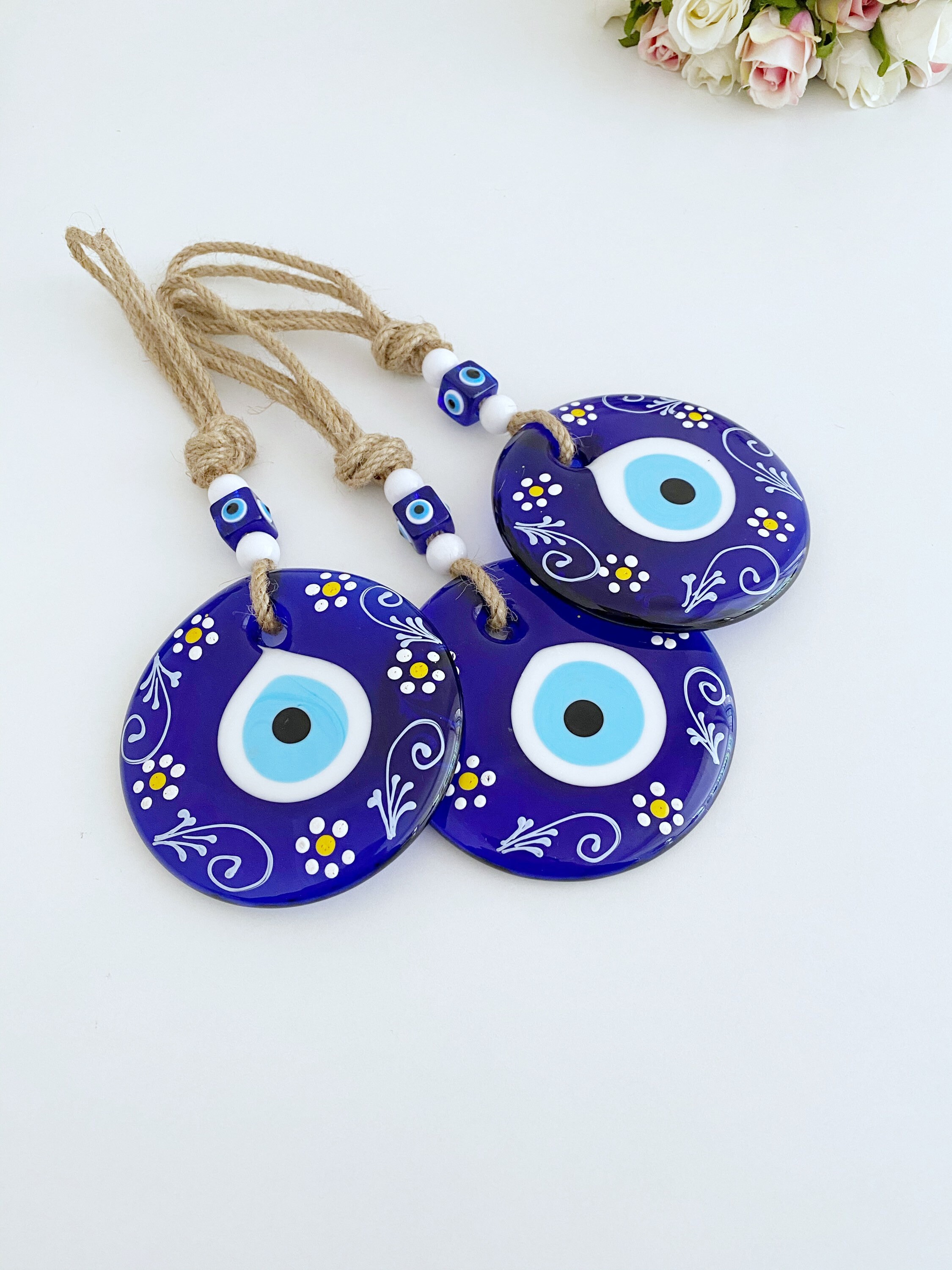 Large Blue Lucky Eye Protection Hand Painted  Evil Eye Wall Hanging Home Decor 