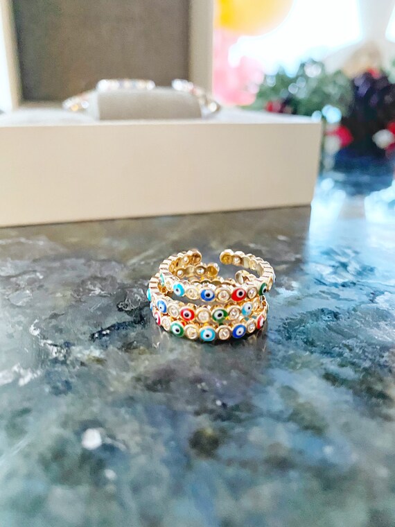 Multicolor evil eye sale ring