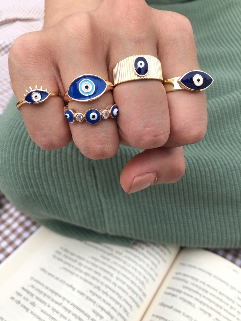 Blue Evil Eye Ring, Gold Adjustable Ring, Delicate Ring Gifts for Women Girls, Greek Ring image 5