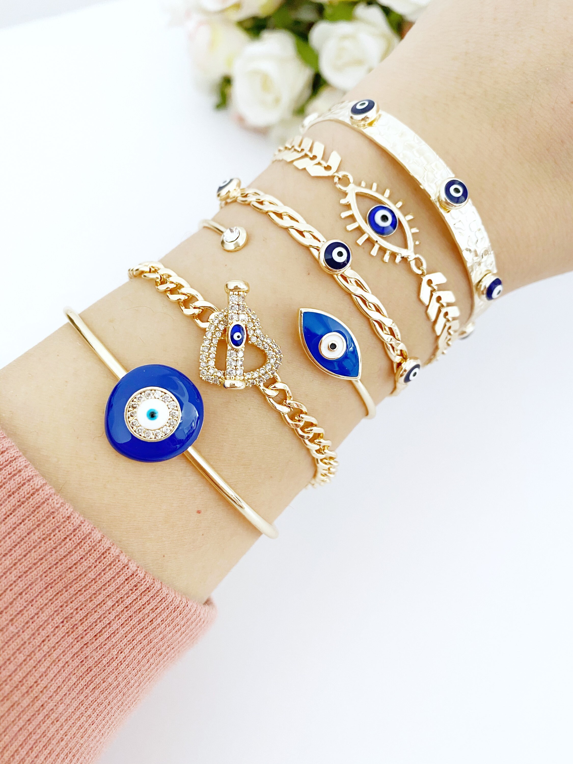 Turkish Evil Blue Eye Heart Charms for Jewelry Making Gold Color Fish Cross  Turco Dijes Diy Bracelet Necklace Earrings