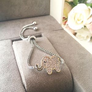 Silver elephant bracelet, elephant charm bracelet, zirconia bracelet, adjustable bracelet, luck bracelet, elephant jewelry, animal charm image 9