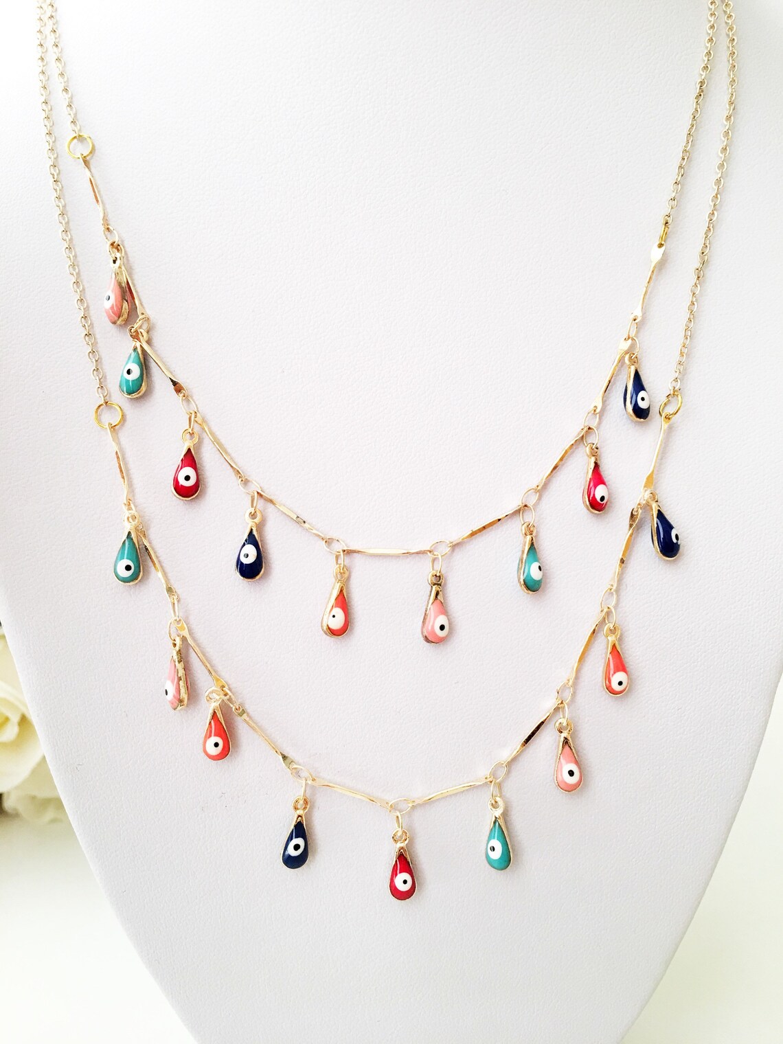 Evil Eye Drop Necklace Teardrop Necklace Evil Eye Bead Etsy