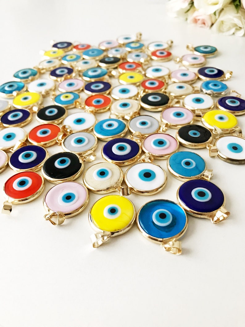 evil eye bead, bulk, murano glass beads, evil eye pendant, evil eye charm, gold evil eye charm, 24K gold frame, malocchio, gold pendant image 4