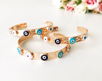 Evil eye bracelet, bangle bracelet, cuff bracelet, evil eye beaded bracelet, elegant rose gold bracelet, evil eye jewelry, bangles, blue eye