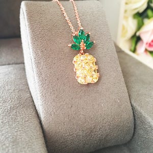 Pineapple necklace, dainty necklace, pineapple charm necklace, bridesmaid necklace, cubic zirconia necklace, rose gold necklace, silver image 2