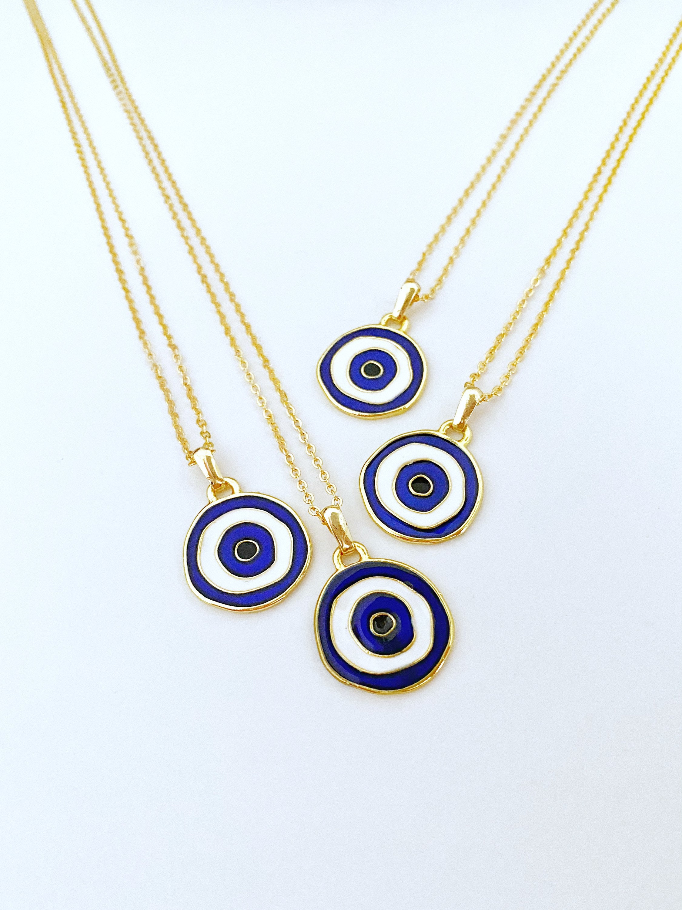 Blue Evil Eye Necklace Lucky Charm Evil Eye Gold Necklace - Etsy
