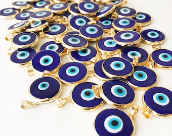 Blue evil eye bead, bulk, murano glass beads, evil eye pendant, evil eye charm, gold evil eye charm, 24K gold frame, malocchio, gold pendant