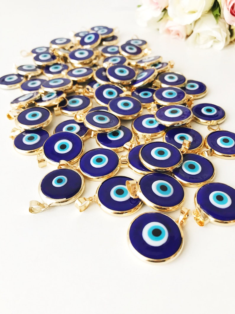 Blue evil eye bead, bulk, murano glass beads, evil eye pendant, evil eye charm, gold evil eye charm, 24K gold frame, malocchio, gold pendant Bild 1