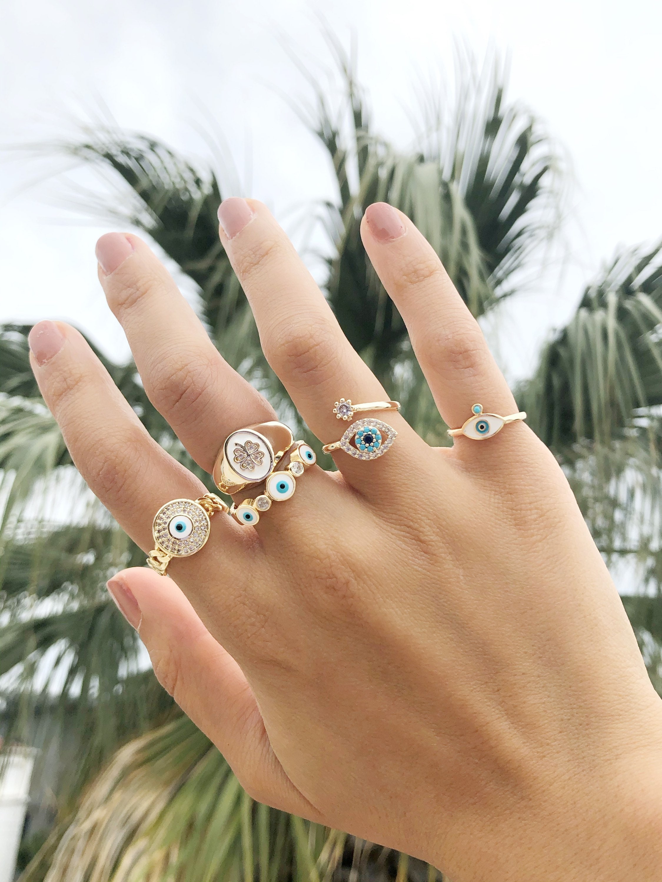 Dainty evil eye ring deals