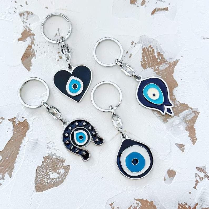 Greek Evil Eye Keychain, Blue Evil Eye, Birthday Gift Keychain, Evil Eye Keyring, Silver Keychain, Horseshoe Heart Tulip Keychains image 4