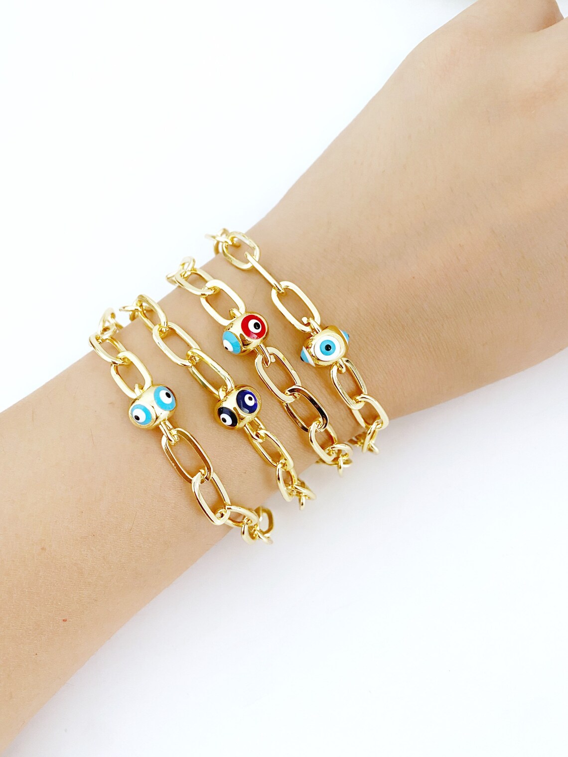 Evil Eye Bracelet Gold Oval Chain Link Bracelet Pandora Etsy