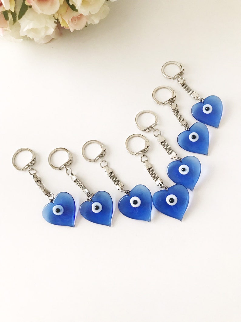 Blue Evil Eye Keychain Glass Evil Eye Bead Heart Keychain Etsy