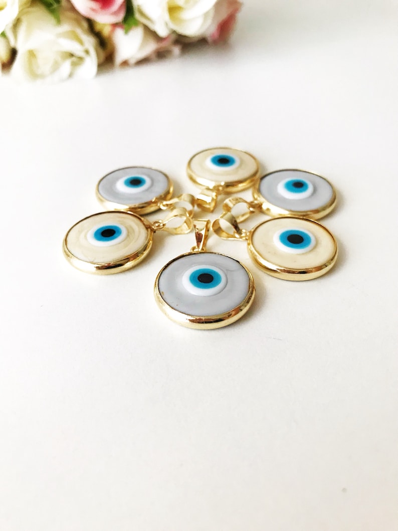 Evil eye beads 5 pcs, murano glass beads, evil eye charm for necklace, glass evil eye charms, evil eye necklace, ojoturco charms, maldeojo image 1
