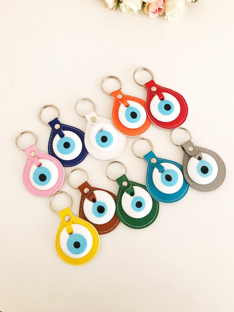 Blue Evil Eye Keychain, Leather Keychain, Evil Eye Keyring, Turkish Evil Eye, Lucky Evil Eye Key Chain, New Home Gidt, Good Luck Charm, Faux image 6