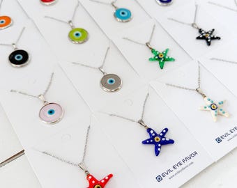 Murano Glass Evil Eye Necklace, Silver Greek Jewelry Gift for Her, Handmade Women’s Necklace, Birthday Gift, Blue Eye Protection