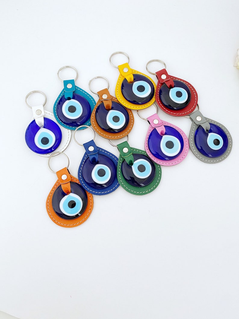 Blue Evil Eye Keychain, Leather Keychain, Evil Eye Keyring, Turkish Evil Eye, Lucky Evil Eye Key Chain, New Home Gidt, Good Luck Charm, Faux image 5