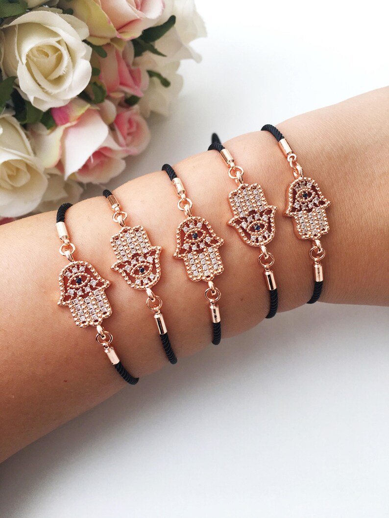 Hamsa Charm Bracelet Black String Bracelet Hamsa Zirconia Etsy