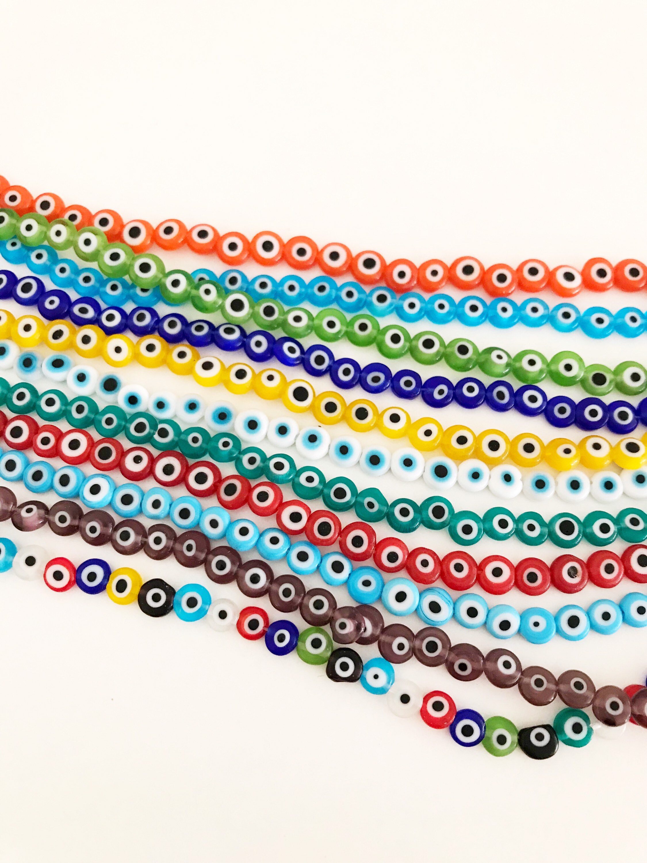 Evil eye beads 6mm to 12mm glass beads flat round beada Etsy