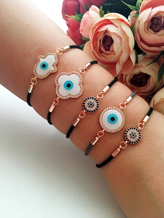 Evil Eye Bracelet Mother of Pearl Bracelet Hamsa Bracelet