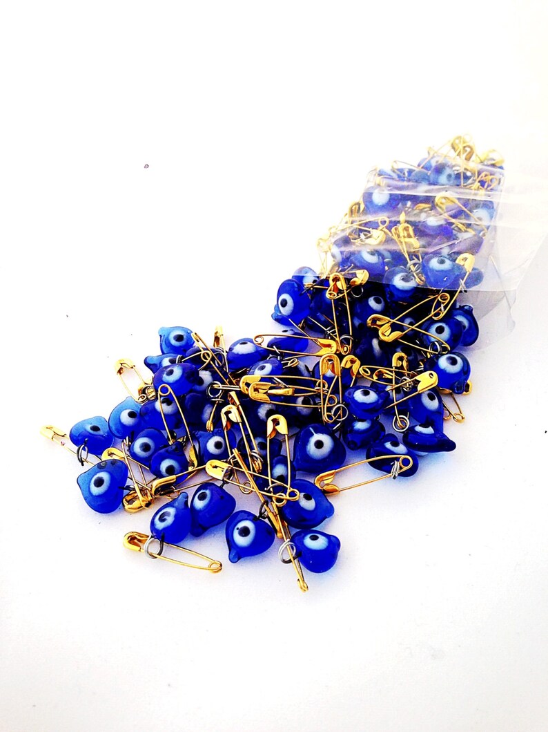 10 Pcs Glass Evil Eye Beads Tiny Evil Eye Safety Pins Etsy