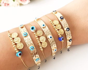 Evil eye bracelet, bangle bracelet, cuff bracelet, evil eye beaded bracelet, elegant gold bracelet, murano charm bracelet, evil eye jewelry