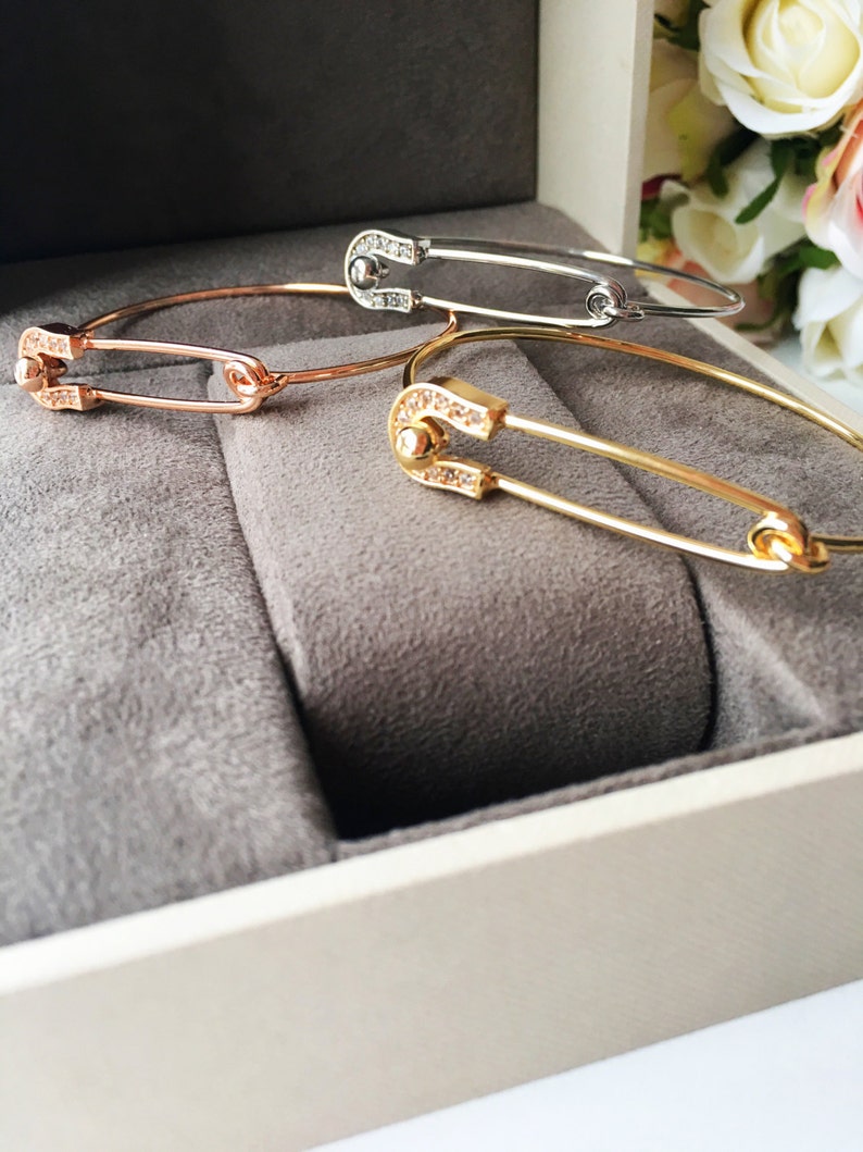 Gold safety pin bracelet silver safety pin bracelet bangle bracelet safety pin safety pin bangle bracelet rose gold safety pin jewelry