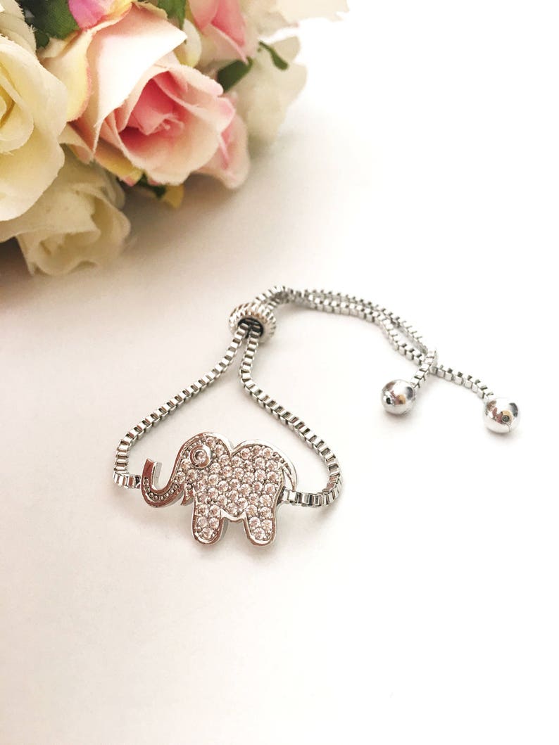 Silver elephant bracelet, elephant charm bracelet, zirconia bracelet, adjustable bracelet, luck bracelet, elephant jewelry, animal charm image 3