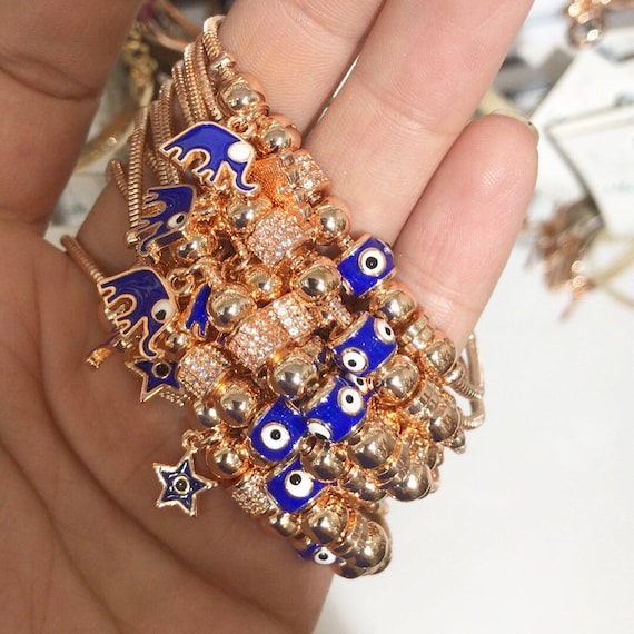 Buy Lucky Charm Evil Eye Bracelet, Gold Chain Bracelet, Evil Eye Jewelry,  Elephant Charm Bracelet, Pandora Bracelet, Blue Evil Eye, Luck Bracele  Online in India - Etsy