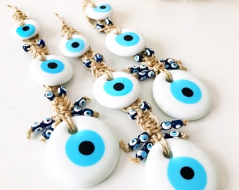 Evil eye wall hanging, macrame wall hanging, white evil eye bead, evil eye wall decor, blue evil eye bead, turkish evil eye, home decoration