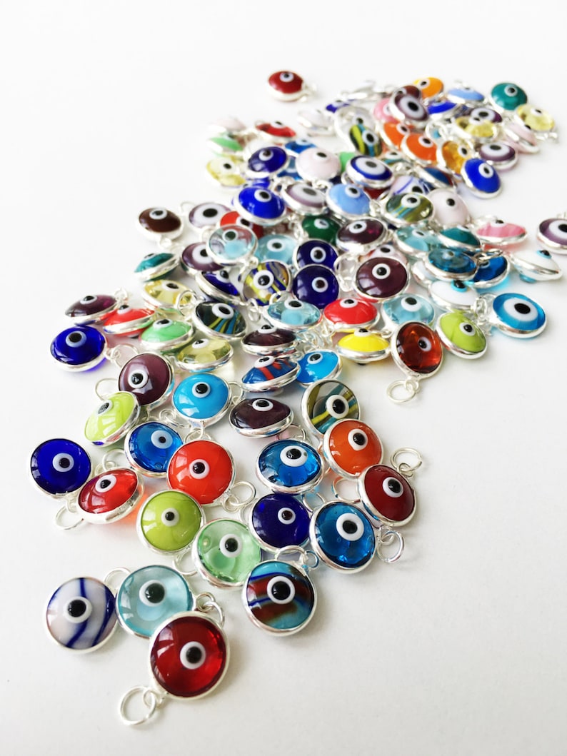 Gold Evil eye charm, 25 pcs, Evil eye beads for connectors, evil eye connectors, evil eye pendant, glass evil eye charm, diy jewelry supply image 4