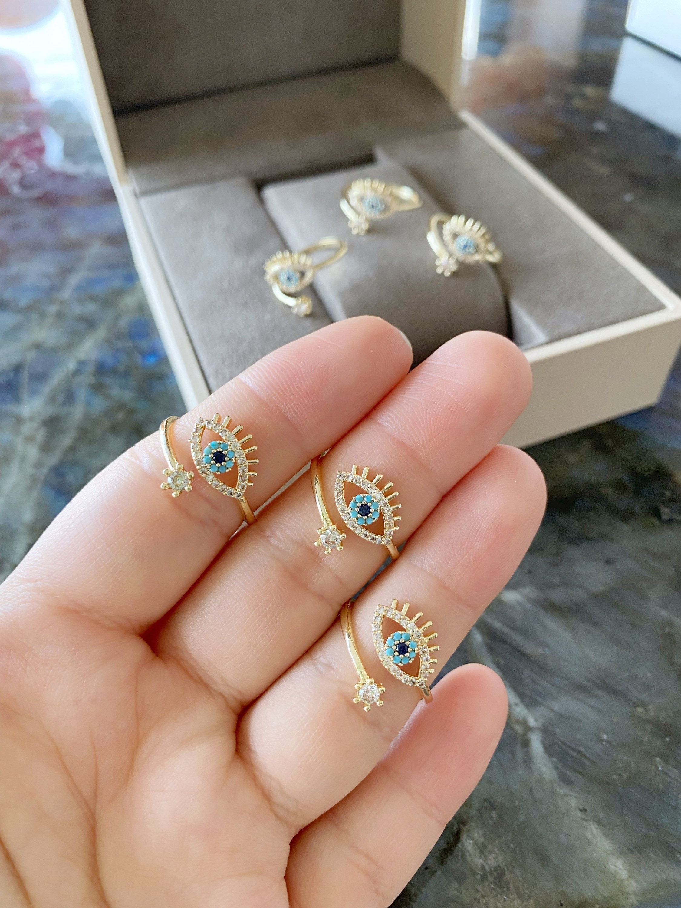 Buy Evil Eye Ring, Fish Charm Ring, Adjustable Ring, Dainty Eye Ring, Fish  Joint Ring, Turkish Eye Jewelry, Lucky Charm Ring, Rose Gold Jewelry Online  in India - Etsy