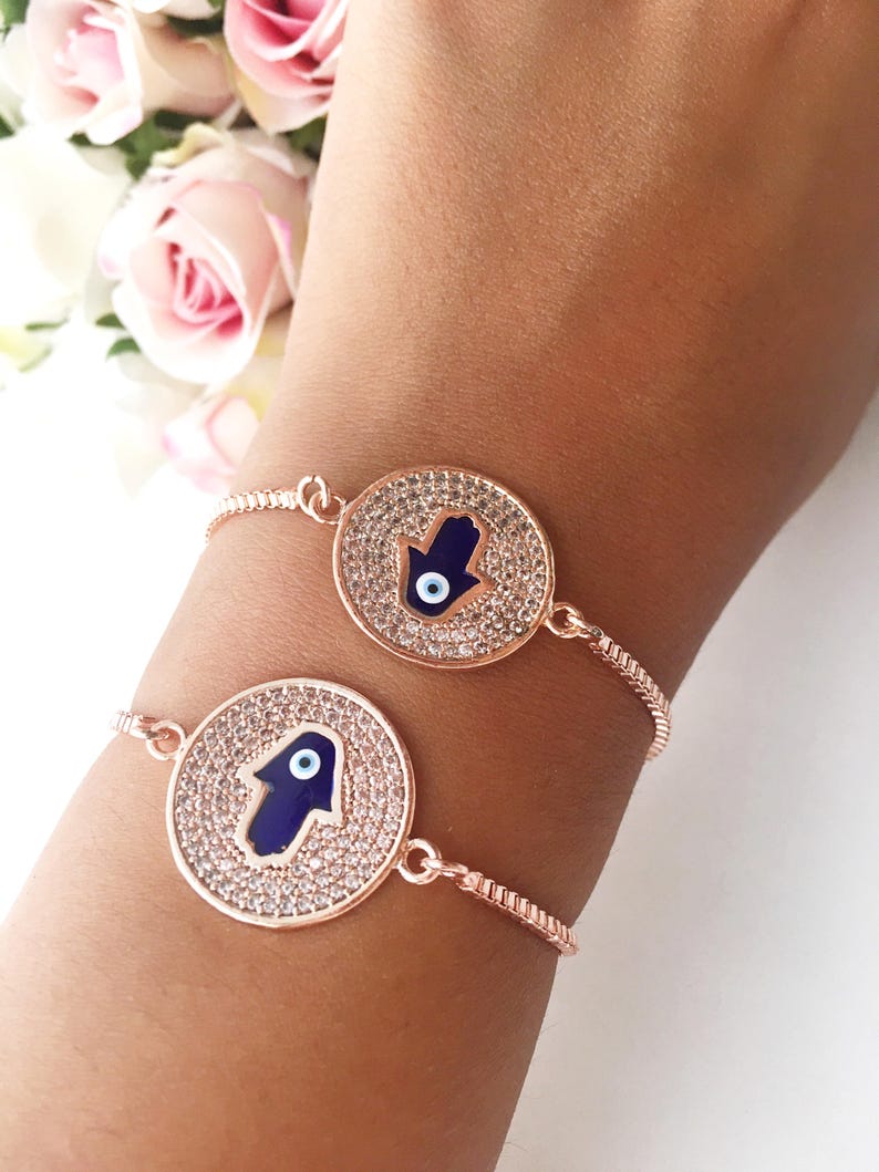 Evil Eye Bracelet Hamsa Bracelet Hamsa Disc Bracelet Etsy