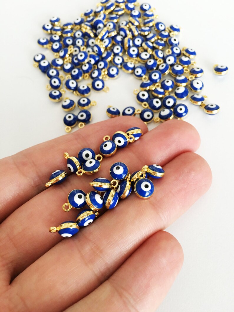 10 Pcs Gold Plated Evil Eye Charm Evil Eye Spacer Beads Blue Etsy
