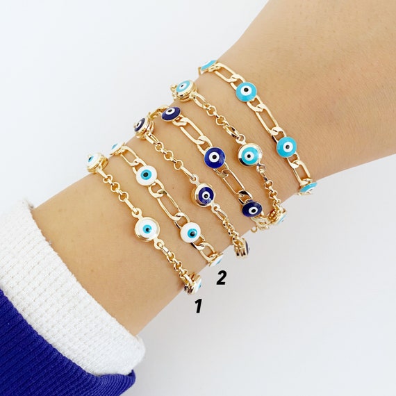 Link bracelet evil eye bracelet gold deals