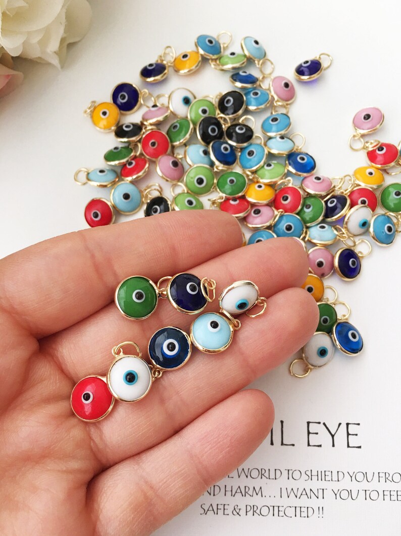 Gold Evil eye charm, 25 pcs, Evil eye beads for connectors, evil eye connectors, evil eye pendant, glass evil eye charm, diy jewelry supply image 5