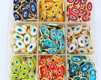 Handgemaakte glazen Murano kraal, boze oog kraal, boze oog sieraden aanbod, abstracte Murano kraal, boze oog connector, 22K vergulde kralen, beschermen