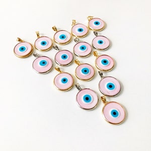 Evil eye bead, pink evil eye bead, murano bead, glass evil eye bead, pink evil eye pendant, gold silver charm, evil eye necklace charm image 4