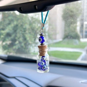 Unique Blue Evil Eye Car Charm Amulet, Mini Evil Eye Bottle Car Mirror Charm for Protection